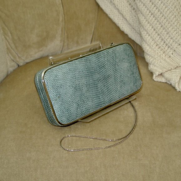 Auth DARBY SCOTT Italy Genuine Lizard Shoulder Clutch Minaudiere Bag - Picture 2 of 7